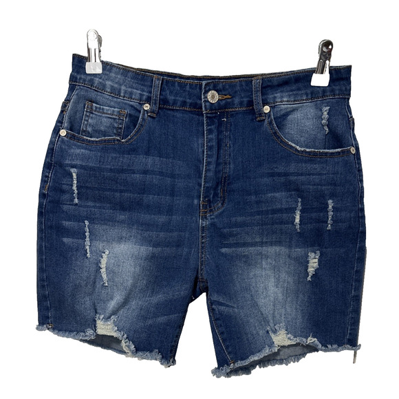 Women's L Distressed Ripped Denim Shorts Sexy Rockabilly Summer Travel Everyday - Picture 1 of 8